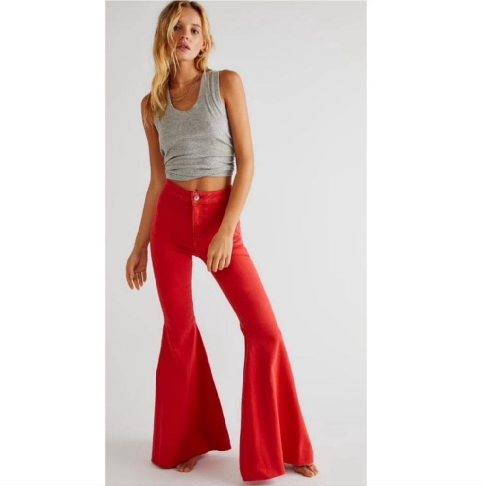 Free People Red Flare Jeans